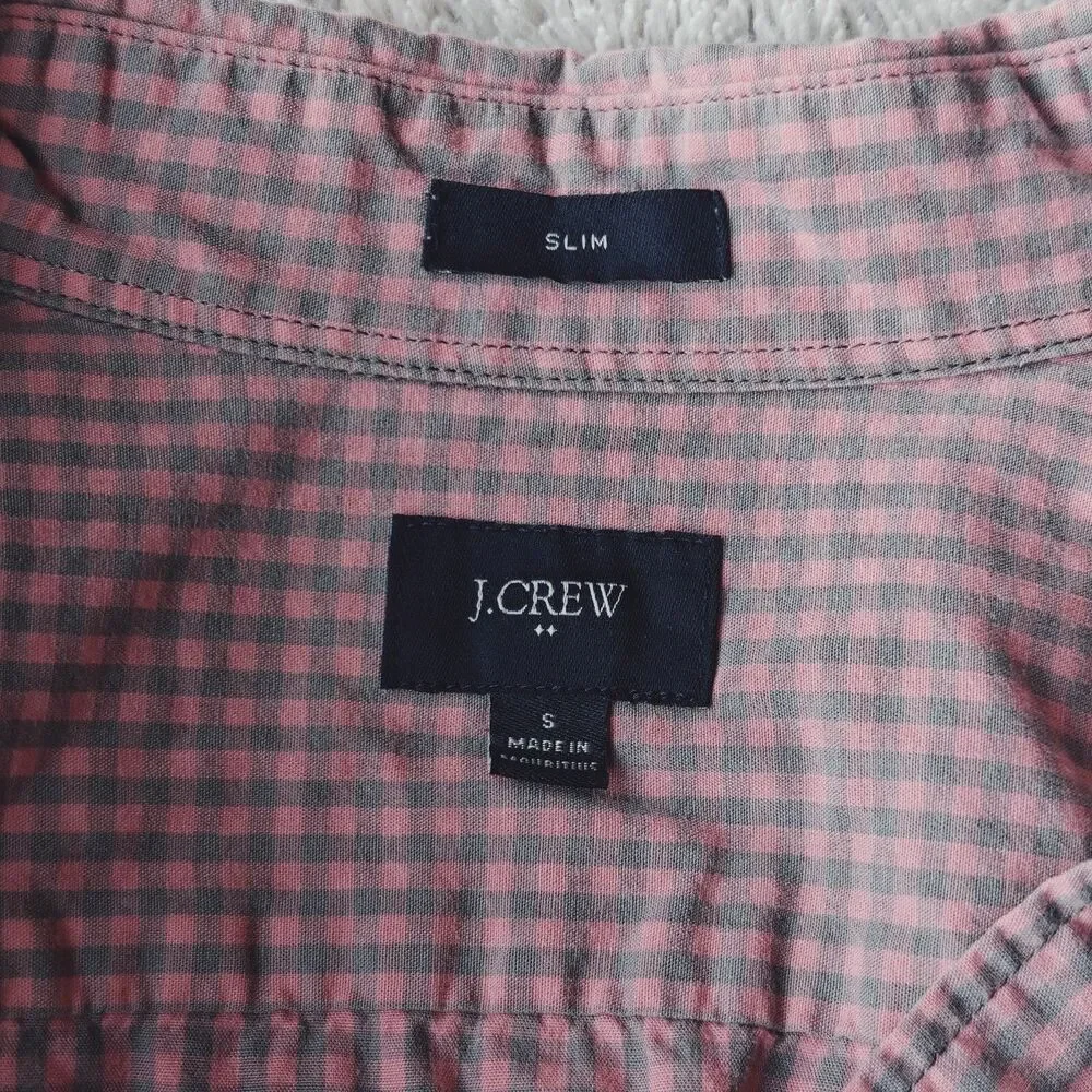 J Crew Check Shirt Men's S Pink Grey Plaid 100% Cotton Slim Fit Lightweight